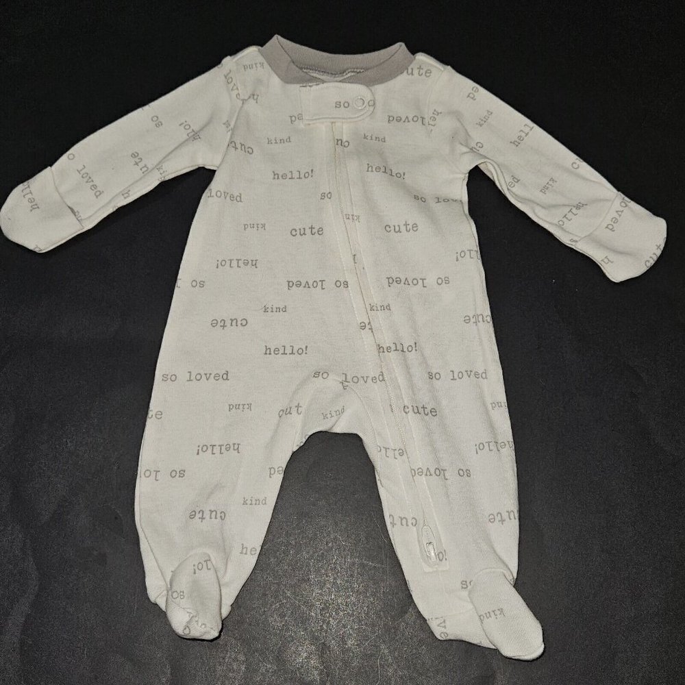 Carter's Footie Sleeper 100% Cotton Baby PREEMIE Gray White Hello Cute So Loved